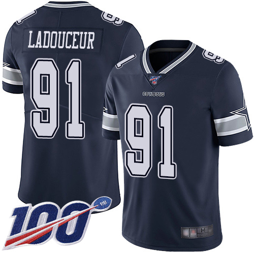Men Dallas Cowboys Limited Navy Blue L. P. Ladouceur Home #91 100th Season Vapor Untouchable NFL Jersey